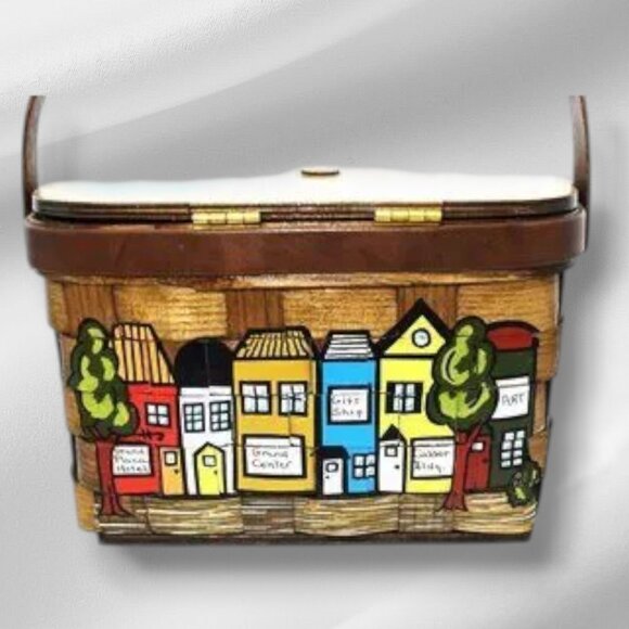 Vintage MCM Caro-Nan Basket Purse Signed Grand Rapids Streetscape Hand Painted - Picture 13 of 14